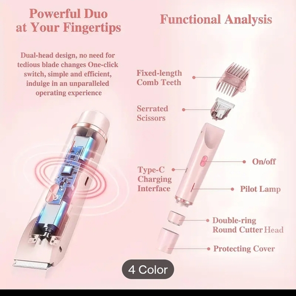 Pink Dual-Head Electric Hair Trimmer - Picture 10 of 11